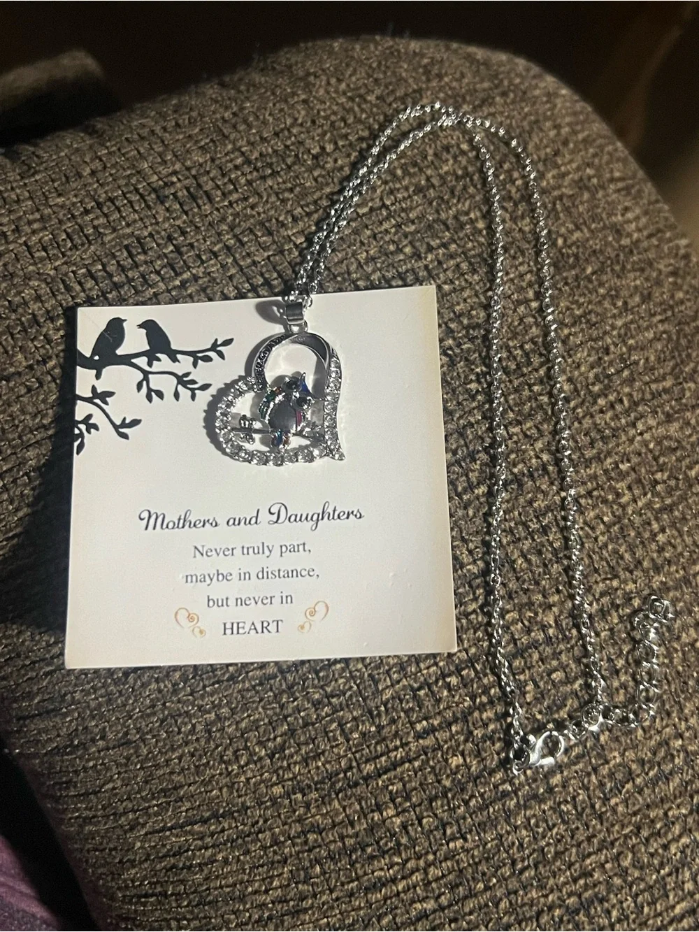 Mother and Daughter Heart Pendant Necklace in Silver N201 7”